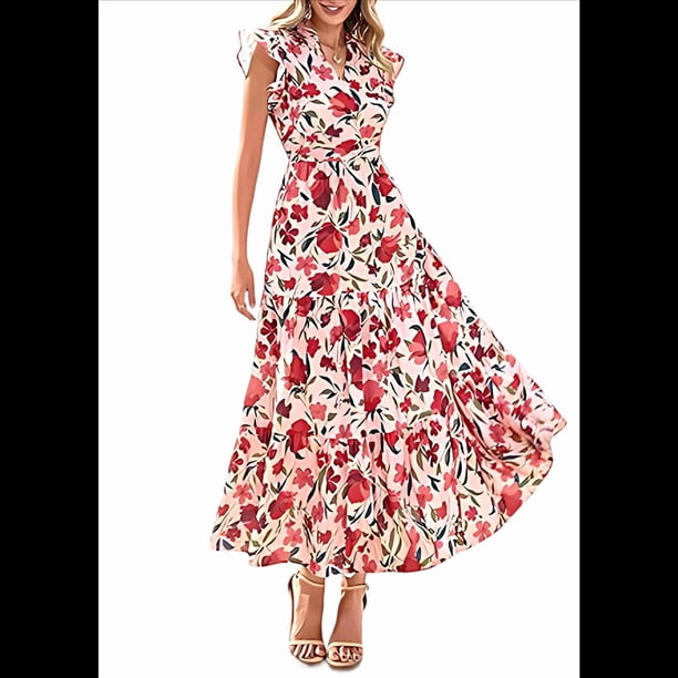Vestido Midi Estampado con Escote en V, Mangas Plisadas y Volantes, Imagen 2 M