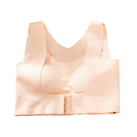 

SOOMLON Lounge Bras for Women Front Buckle Chest Support Yoga Vest Wireless Sport Bra Daily Bras Sleep Bras Beige M