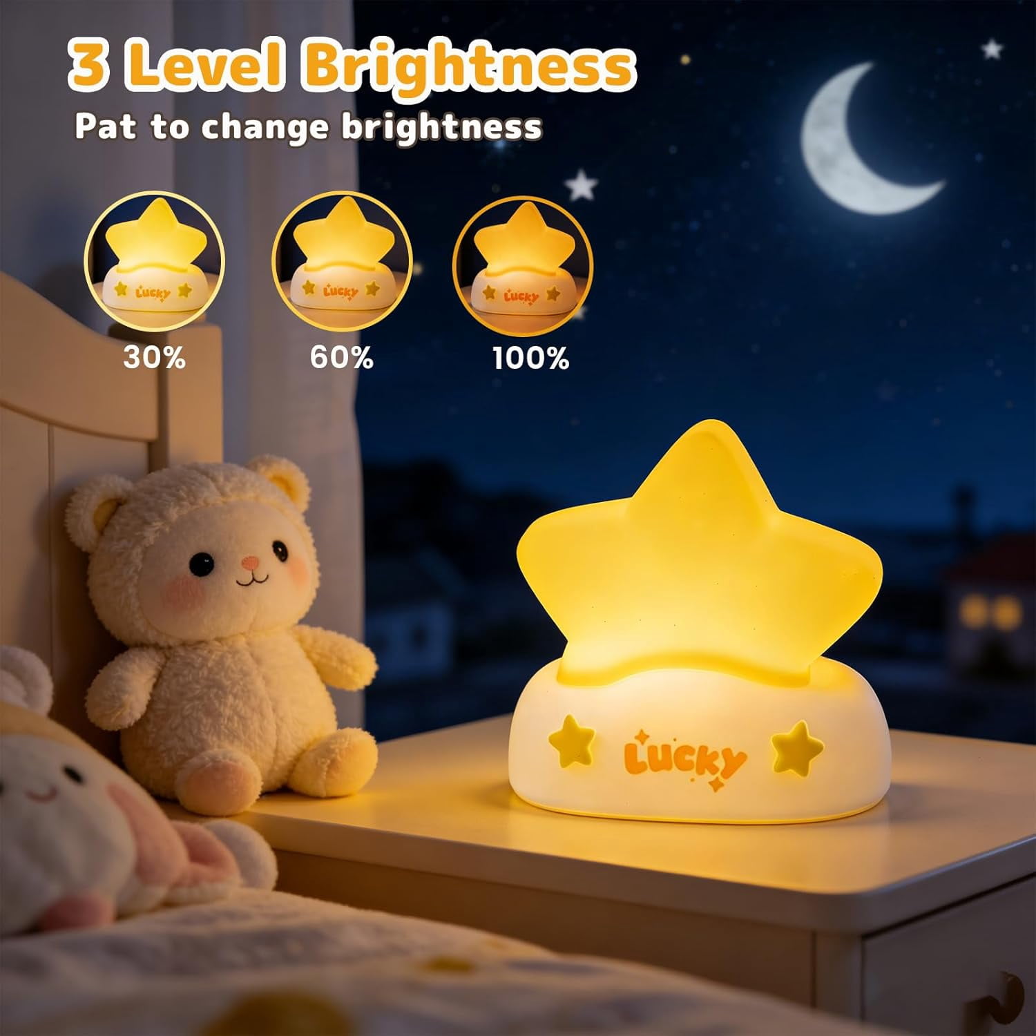 Star Night Light for Kids Toddler Baby, Squishy Silicone Touch Lamp with 3 Levels Brightness, Rechargeable Portable Bedside Light with Timer Off, Gifts for Boys Girls