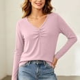 thumbnail image 2 of jjayotai Women's Deep V Neck Top Long Sleeve Ruched Front Blouse Slim Fit Fall Basic Layering Blouse, 2 of 6