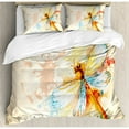 thumbnail image 3 of Dragonfly Twin Size Duvet Cover Set, Watercolor Moth with Branch Print Wings on Abstract Backdrop, Decorative 2 Piece Bedding Set with 1 Pillow Sham, Pale Yellow Peach and Orange, by Ambesonne, 3 of 3