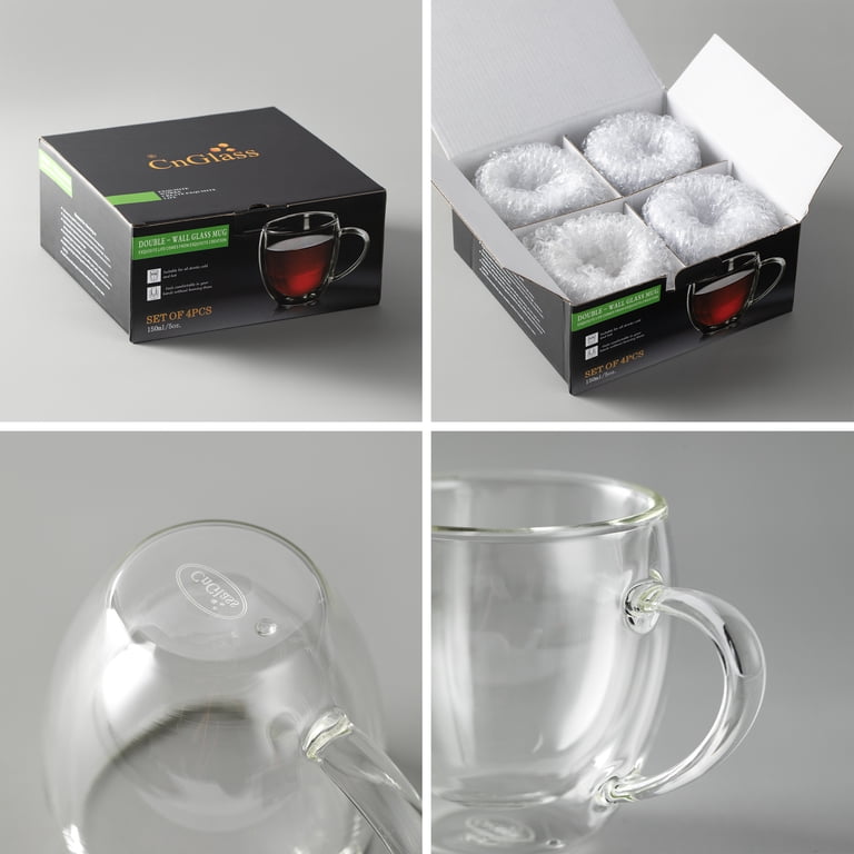 CnGlass 5 oz Borosilicate Glass Double Wall Insulated Coffee Mugs Set of 4  - Walmart.com