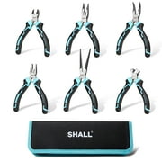 SHALL Mini Pliers Set, 6-Piece Small Pliers Tool Set Includes Needle Nose, Long Nose, Bent Nose, Diagonal, End Cutting and Linesman for Making Crafts, Electronic Repairing & Jewelry with Pouch