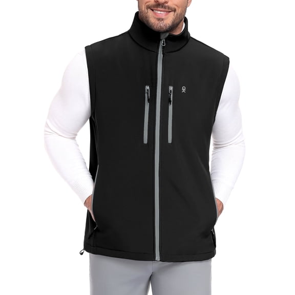 Mens Softshell Vest Fleece Windproof Water Resistant 6 Pockets for Hiking Black S