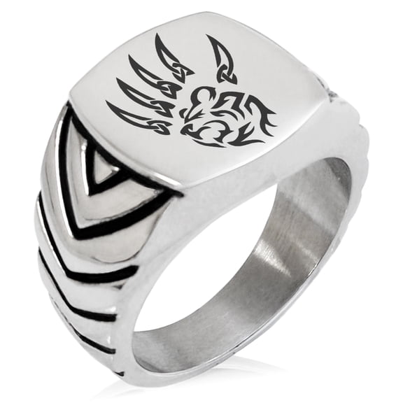 Stainless Steel Ferocious Bear Claw Chevron Pattern Biker Style Polished Ring
