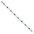 thumbnail image 3 of Gem Stone King 925 Sterling Silver Green Nano Emerald and Blue Sapphire and Lab Grown Diamond Bracelet for Women | 3.83 Cttw | Gemstone May Birthstone | Oval 6X4MM | Length 7.25 inches, 3 of 6