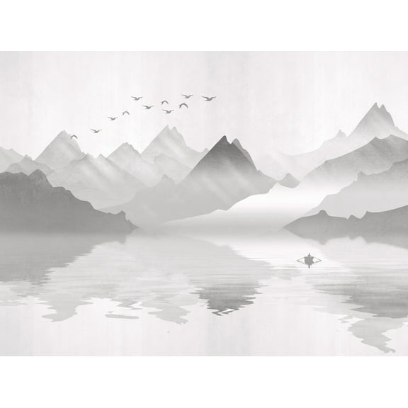 Dundee Deco's Modern White Grey Landscape View Wall Mural, 142 in X 106 in (108 sq ft.)