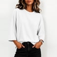 thumbnail image 2 of Hurxie Womens T-Shirt Casual 3/4 Sleeve Boxy Tops Loose Fit Crew Neck Basic Shirts White,XL, 2 of 7