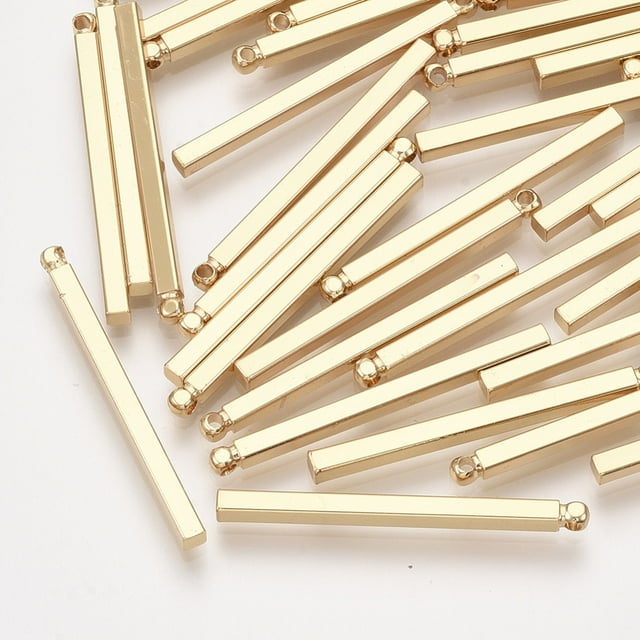 Brass Bar Pendants Rectangle Real 18K Gold Plated 30x2x2mm Hole: 0.8mm