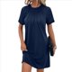 thumbnail image 1 of Vestido Camisero de Verano para Mujer, de Corta con Encaje, Informal, Cuello Redondo, Plisado, Azul XL, 1 of 7
