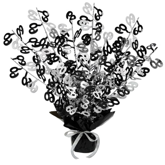 Beistle Club Pack of 12 ''60'' Black, and Silver Gleam 'N Burst Centerpieces 15''
