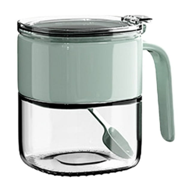 Lksixu Press Glass Seasoning Jar Kitchen MSG With Spoon Flip Cover Seasoning Box Storage Bins Organizers and Storage