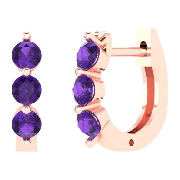 0.48 ct Lever-Back Hoop Earrings for Women | 2.8mm Round Cut Natural Amethyst | 14K Rose Gold
