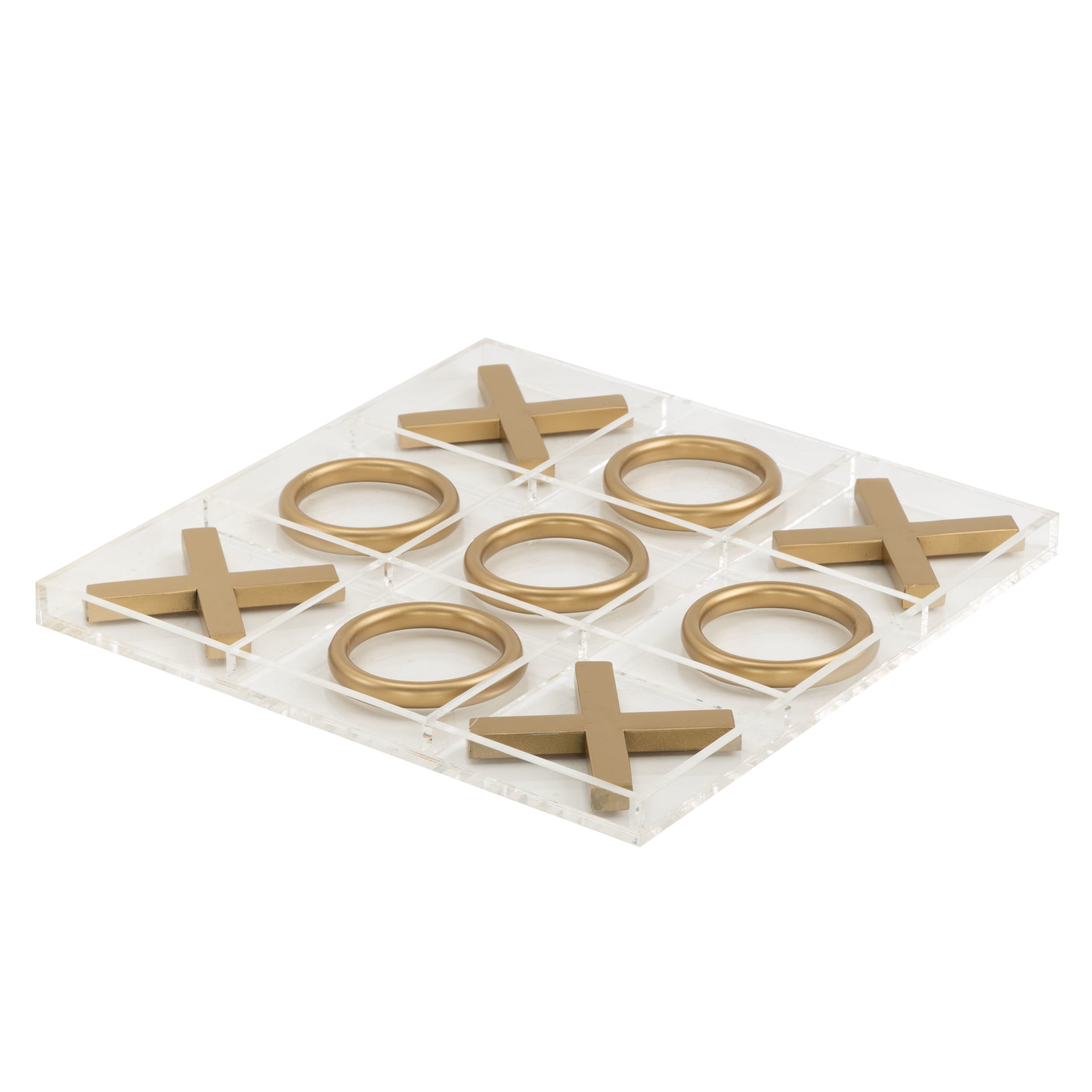 DecMode 12" x 1" Gold Metal Tic Tac Toe Game Set with Clear Acrylic Plastic Board, 1-Piece