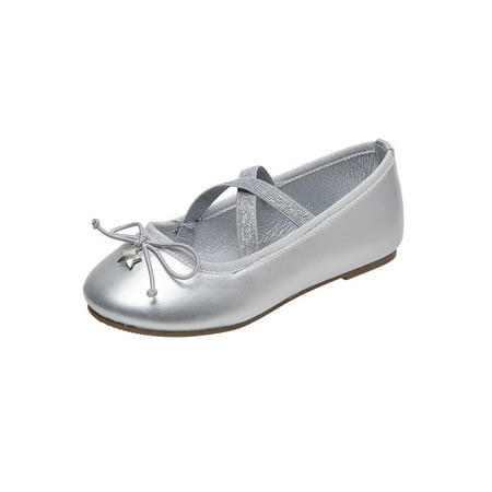 

Crocowalk Kids Ballet Flat Slip On Mary Jane Bowknot Flats Girls Princess Dress Shoes Party Lightweight Cross Strap Silver 7C