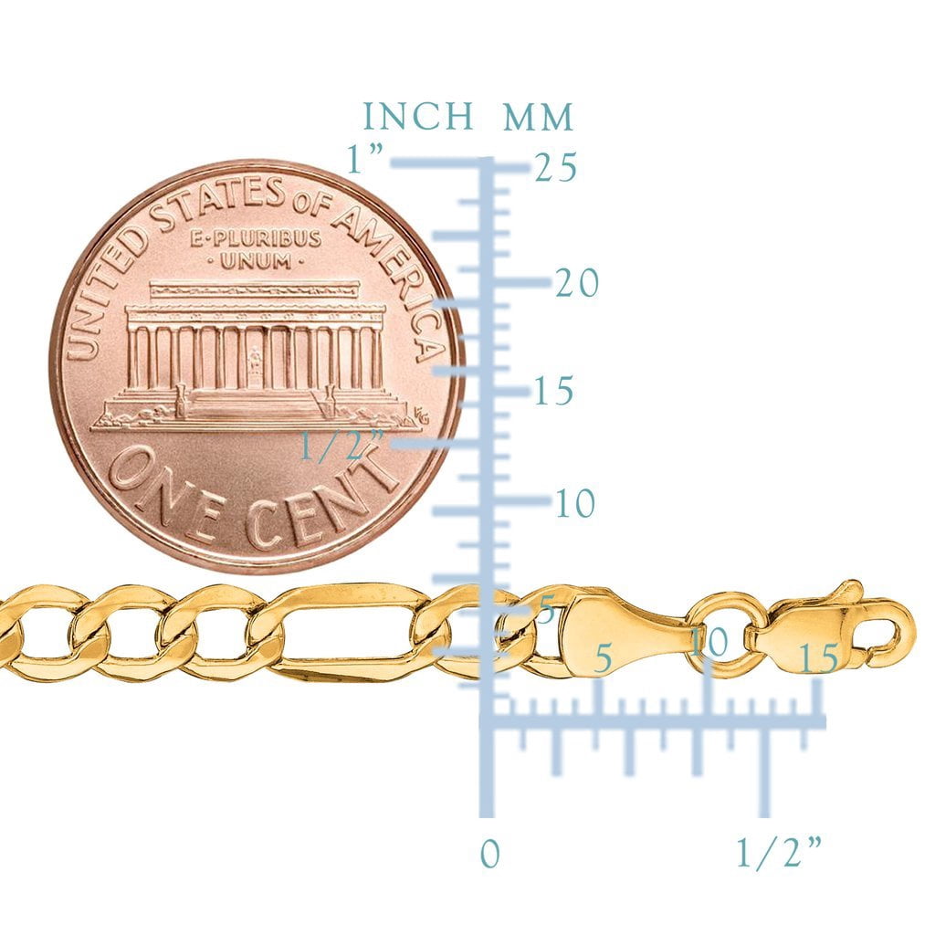 10k REAL Yellow Gold  4.6mm Shiny Diamond-Cut Alternate Classic Mens Hollow Figaro Chain Necklace for Pendants and Charms with Lobster-Claw Clasp  (18",  20" , or 24 inch)