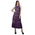 thumbnail image 2 of Moomaya Robe de Vacances pour Femmes en Rayonne, Col Licou, Sans Manches, Fente avant, Robe Imprimée, 2 of 4