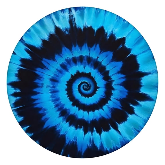 Blue Tie Dye Mandala Pattern Round Fitted Tablecloth with Elastic Edge,Dining Table Cover Waterproof,Outdoor Round Tablecloth for Camping,Dining,Indoor and Outdoor