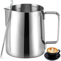 Milk Frothing Pitcher, 12 oz Stainless Steel Espresso Latte Cup, Steamer Froth Pitchers Milk Jug Cup, Milk Frother Cup, Espresso Machine Accessories Barista Tools Jug for Coffee with Latte Art Pen