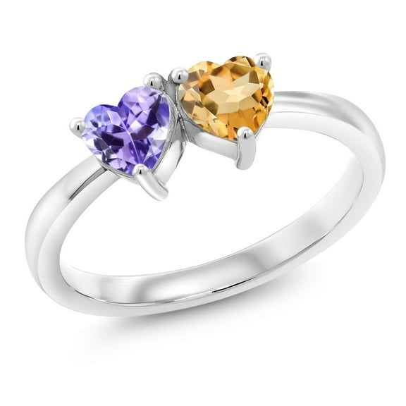 Gem Stone King 0.96 Ct Heart Shape Blue Tanzanite Yellow Citrine 925 Sterling Silver Ring (Size 9)
