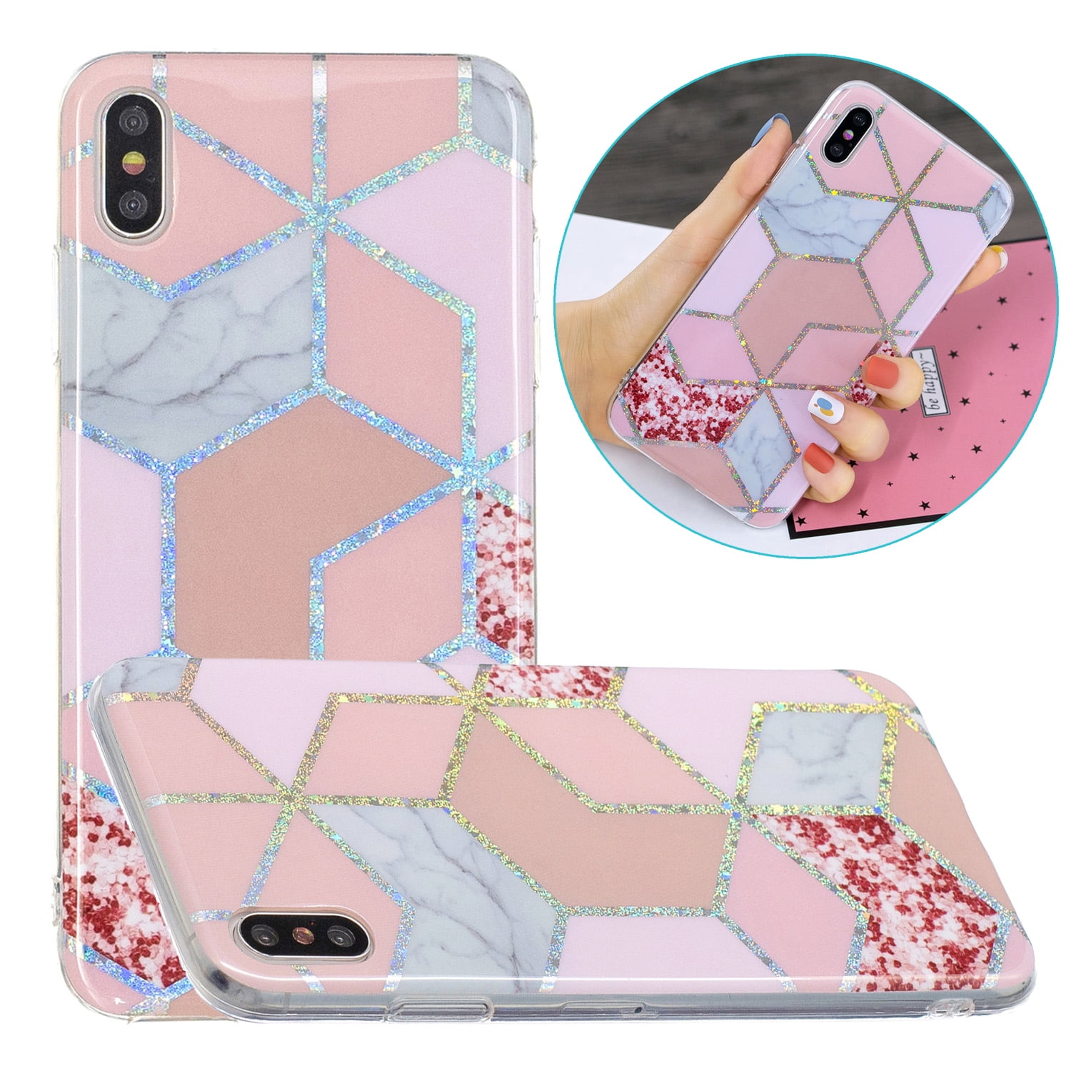 iPhone X Case, iPhone XS Case, Cute Flowers Design Plating Raised Corners Bumper Protective Cell