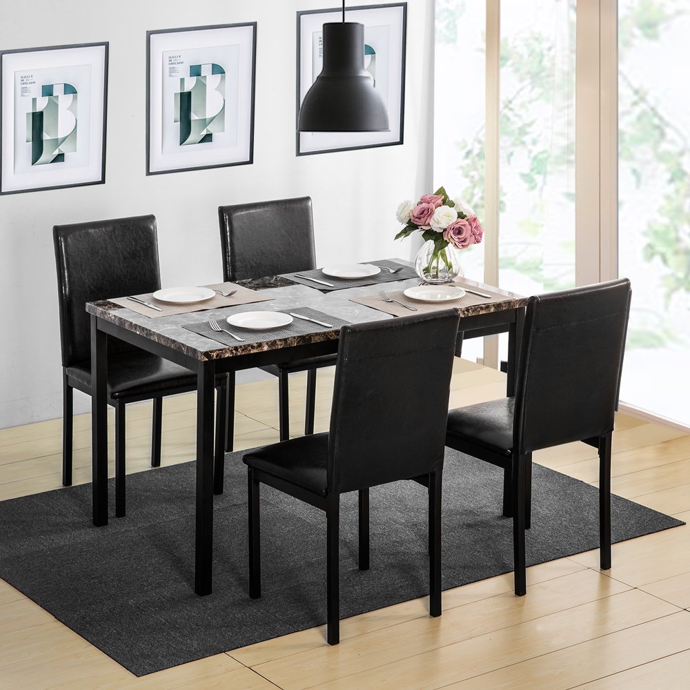 5 Pieces Modern Kitchen Dining Table Set, Faux Marble Rectangular