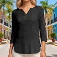 thumbnail image 2 of Fgnfyis T Shirts For Women Summer 3/4 Sleeve V Neck Long Sleeved Casual Loose Fitting Solid Color Top Womens Long Sleeve Tops Black XXL, 2 of 5