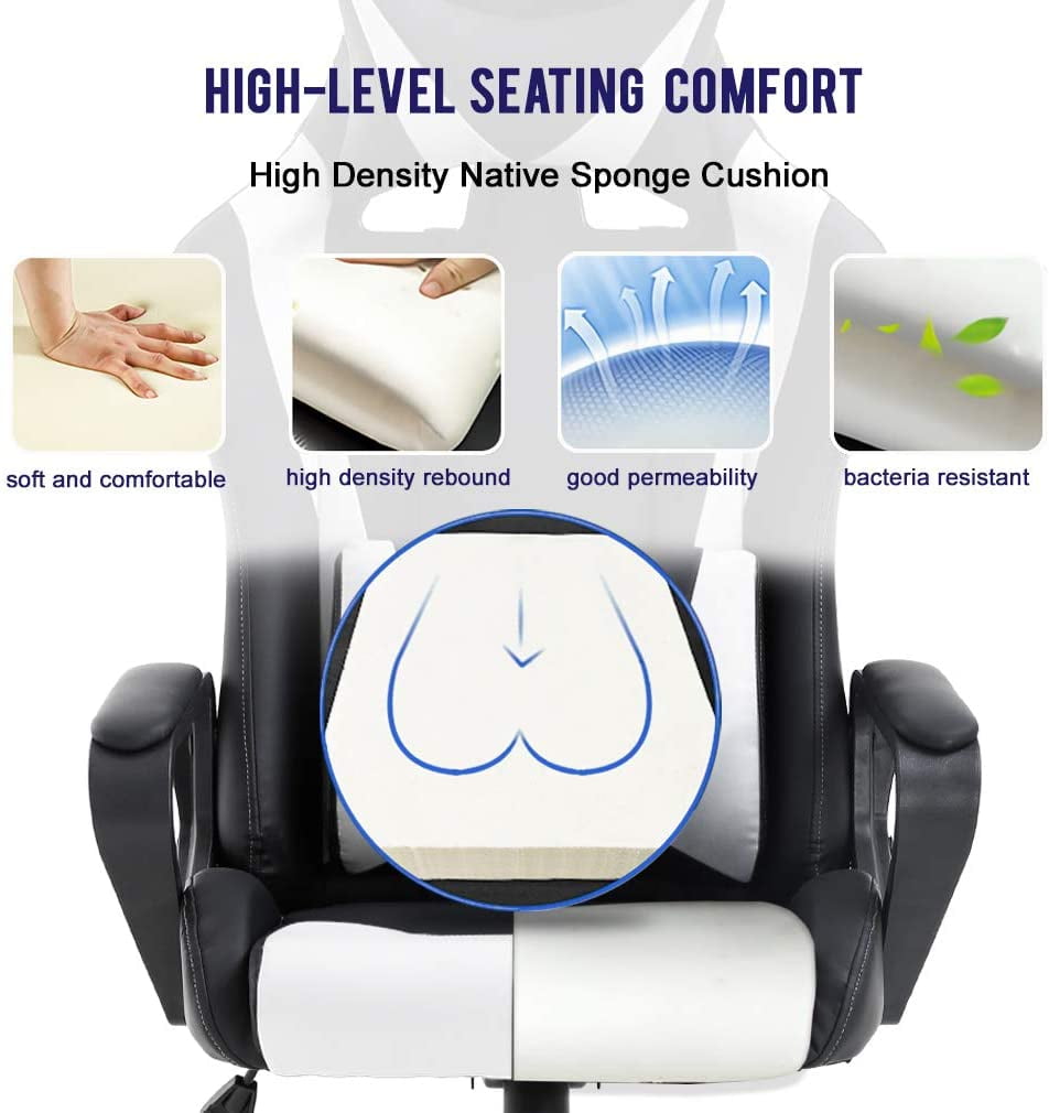 Gaming Chair Racing Style Office High Back Ergonomic Conference Work Chair Reclining Computer PC Swivel Desk Chair with Headrest&Lumbar Cushion 170 Degree Reclining Angle Black2 