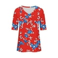 thumbnail image 4 of Women's Summer V Neck Tops Tie-dye/Floral Printed Short Sleeve Summer Graphic Tee Shirts Loose Fit Plus Size Casual Tshirts (3XL, Red), 4 of 7
