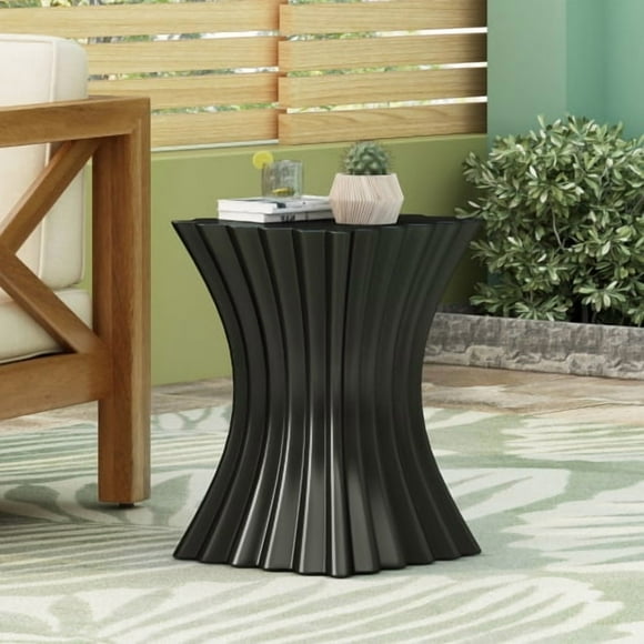 Outdoor side table, wavy design side table, decorative ornament table, lightweight concrete terrace garden bench table, suitable for terraces, balconies, beaches, and poolside, black