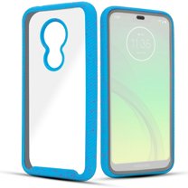 for Moto G7 Power/ Moto G7 Supra Clear Case Phone Case Dual Layer Full-Body Rugged Clear Back Case Drop Resistant Shockproof Case with Built In Screen Protector (Blue)