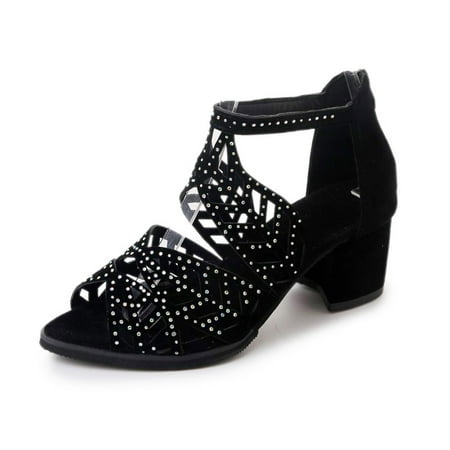 

Babysbule Womens Clearance Sandals Summer Fish Mouth Rhinestone Women s Hollow Out Sandals Zipper Women s Shoes