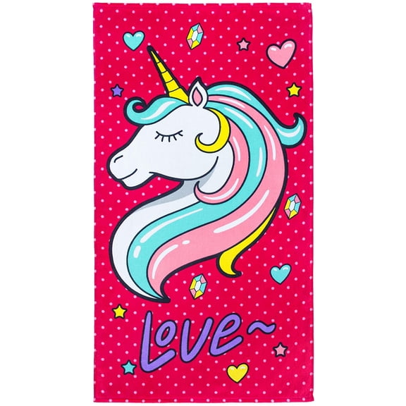 Love Unicorn Beach Towel Pink 28 x 51 inches (70 x 130cm) 100% Cotton Soft and Colorful Velour