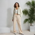 thumbnail image 2 of COUVER Women’s Cotton Blend Fleece Cargo Jogger Pants with Pockets, Oat, Large, 1 Pair, 2 of 6