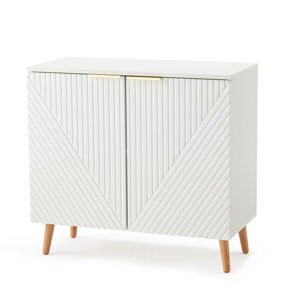 BUPPLEE Fluted Wooden Sideboard Cabinet, Multifunctional Buffet Storage Cabinet