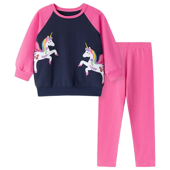 idosla Toddler Girl Fall Outfits Clothing Sets Cotton Sweatshirts Leggings Pnats Clothing Playwear Sets 2pc (Pink, 7-8 Years)