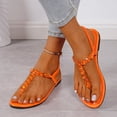 thumbnail image 2 of Kojanyu Women's Rhinestone T-Strap Flat Sandals Crystal Embellished Open Toe Summer Dressy Beach Wedding Shoes Comfortable PU Slip On Thong Sandals, 2 of 9