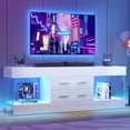 thumbnail image 3 of Bestier White TV Stand for TVs up to 65", Modern High Gloss Entertainment Center for TVs with LED Light, TV Console Table with 2 Storage Drawers, 3 of 9