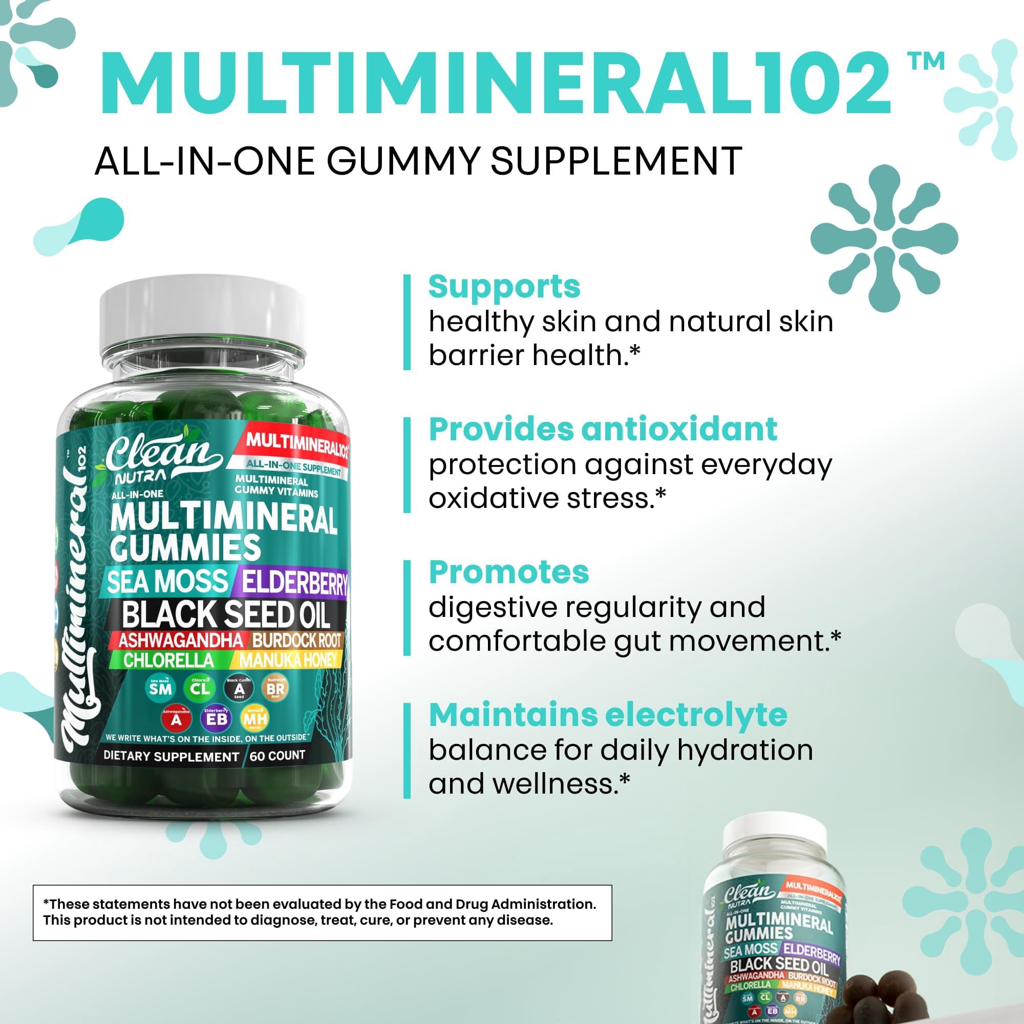 Sea Moss Gummies | Clinically Tested - Black Seed Oil Ashwagandha Elderberry Burdock Root Chlorella Manuka Honey - Vegan Irish Sea Moss Gummy Vitamins for Adults Kids Men Women - Green Apple Flavor