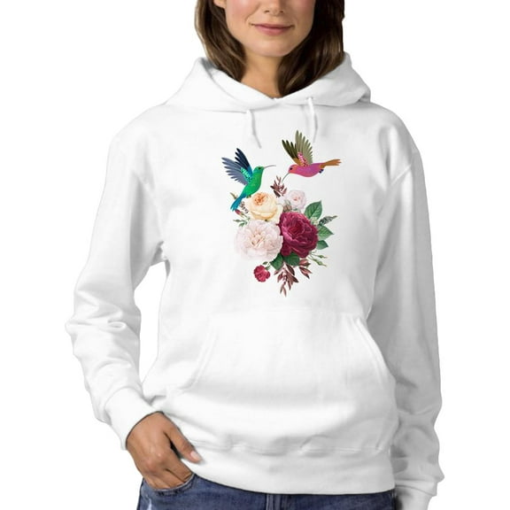 Hummingbirds With Flowers Hoodie Women -SPIdeals Designs, Female Medium