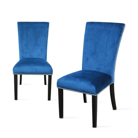 Starlight Canyon Home Blue Velvet Dining Chairs, Silver Nailheads, Set of 2