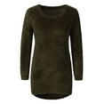 thumbnail image 2 of Fangasis Women Knit Tops Solid Color Pullover Long Sleeve Tunic Blouse Ladies Casual Fleece Fuzzy Top Plain Loungewear Army Green S, 2 of 6