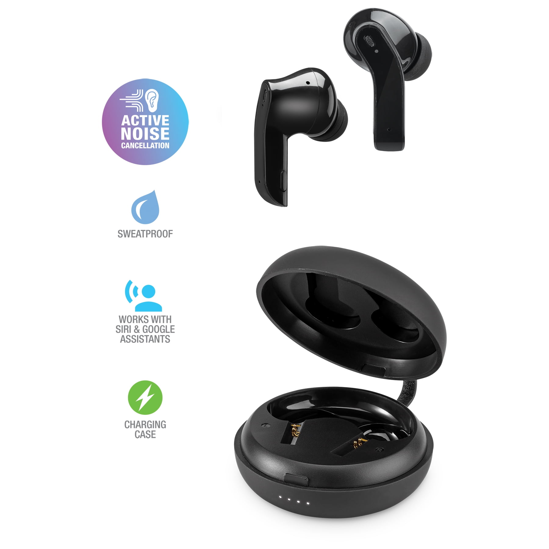 iLive Bluetooth True Wireless Active Noise Canceling Earbuds with Charging Case IAEBT600B Black Walmart