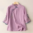 thumbnail image 4 of Simua Women Summer 3/4 Sleeve Chinese Blouse Top Traditional Mandarin Collar Ethnic Cotton Linen Qipao Shir Purple,XXXL5, 4 of 4
