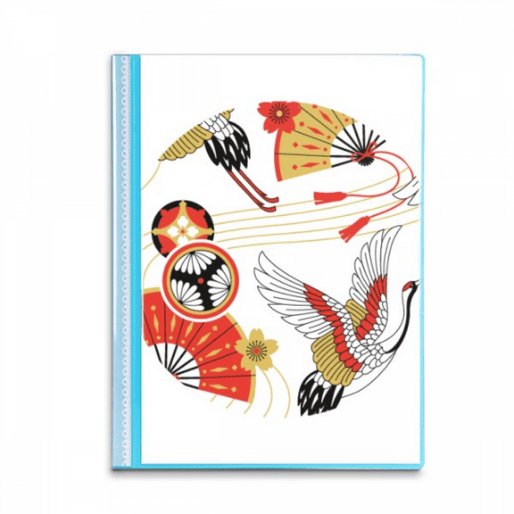 Crane Folding Fan Sakura Pattern Book Sheet Protectors Portfolio Binder Folder