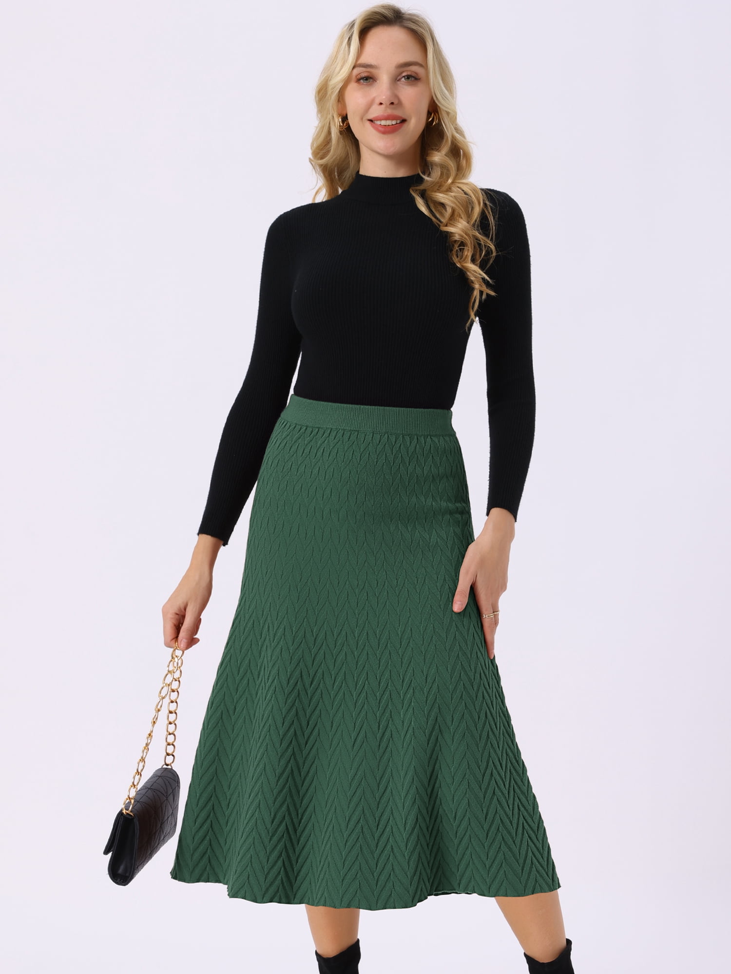 DARING DIVA Women's A-Line Skirts Stretchy Sweater Midi Skirt X-Large Army Green