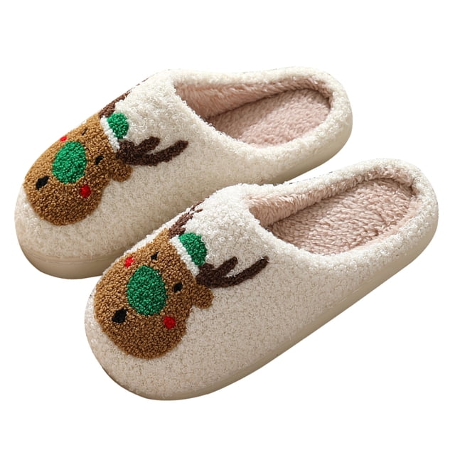 Felpa Cálidas Sin Cordones Cómodas Casa Zapatos Plataforma Invierno Ciervos Navidad Antideslizantes Mujeres Hombres para Regalo
