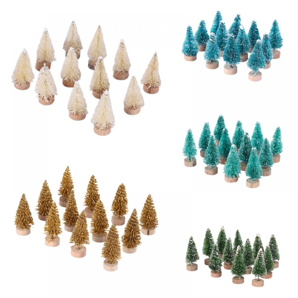 12Pcs Mini Christmas Tree with Wood Base Christmas Tree Set Tabletop