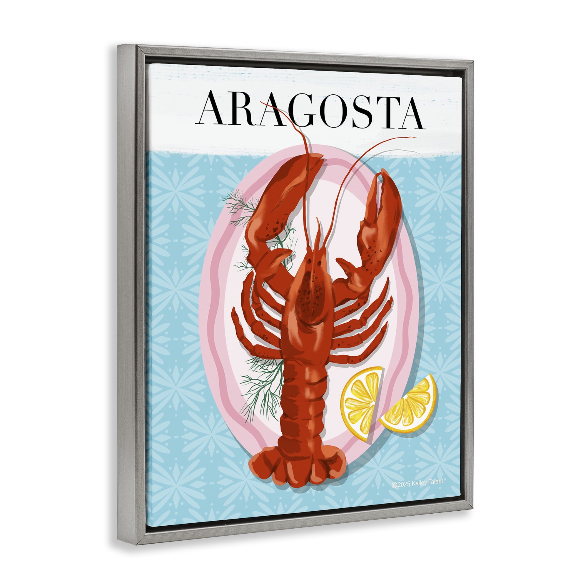 Stupell Industries Aragosta Lobster Dish Gray Framed Floater Canvas Wall Art, design by Kelley Talent