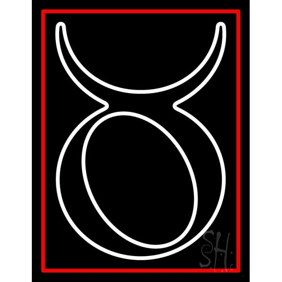 White Taurus Red Border LED Neon Sign 19" Tall x 15" Wide - inches Black Square Cut Acrylic Backing, with Dimmer - Bright and Premium built indoor LED Neon Sign for Storefront.
